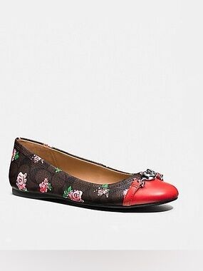 Coach Leather Leila Posey Ballet Flat with Red Cap Toe